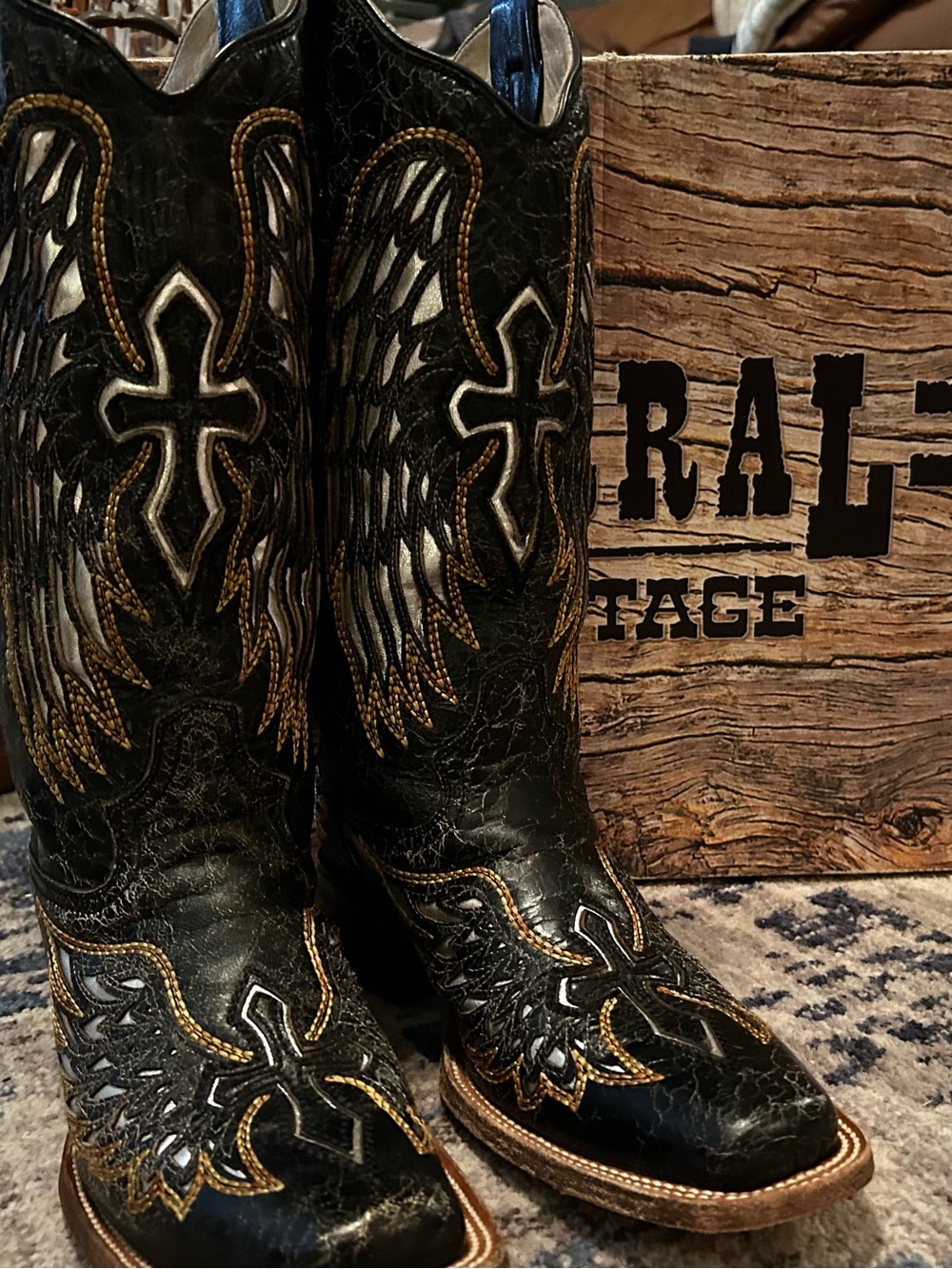 Women’s Black Wing & Cross Embroidered Cowboy Boots